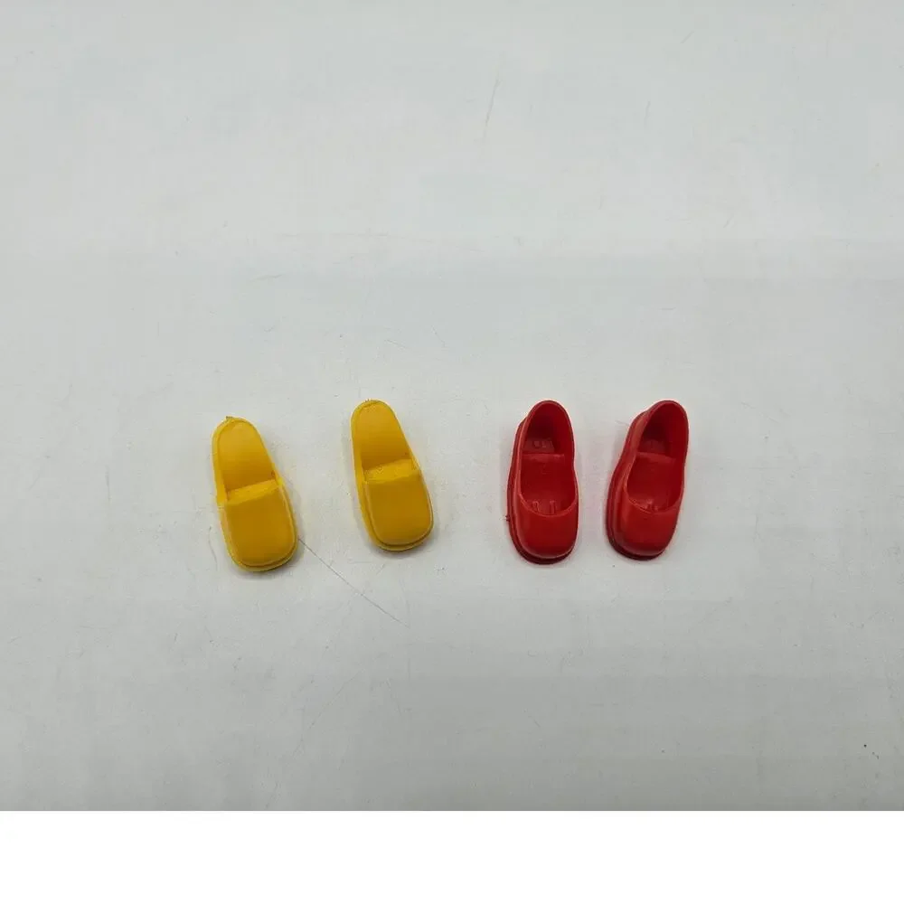 Vintage‎ Marx Sindy Doll Shoes Yellow Slip Ons Clog and Red Heeled (2 Pair)